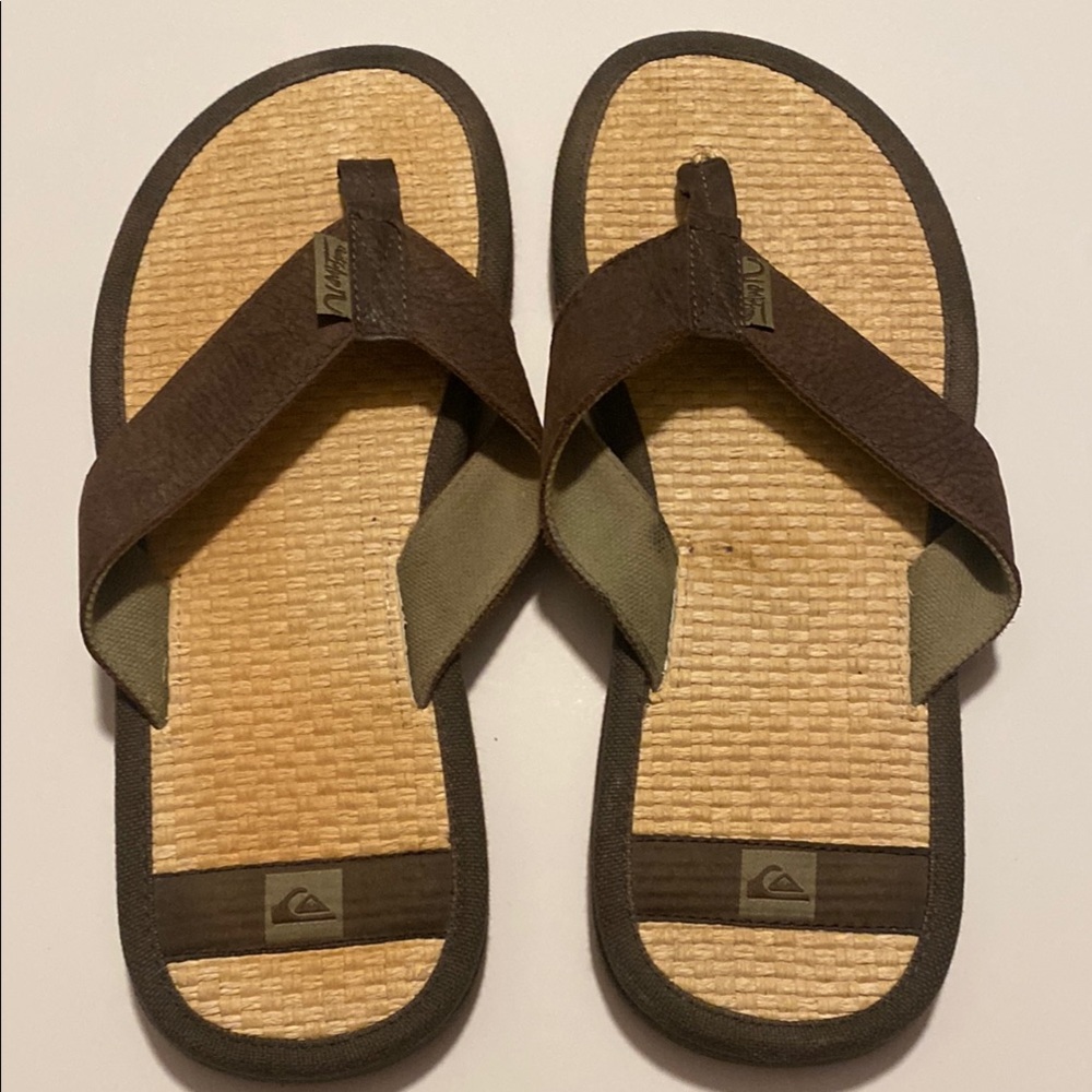 Quiksilver Men’s Brown and Tan Flip Flops Size 11